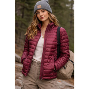 32 Degrees Packable Puffer Jacket Burgundy Lightweight Zip W1132 No Hood